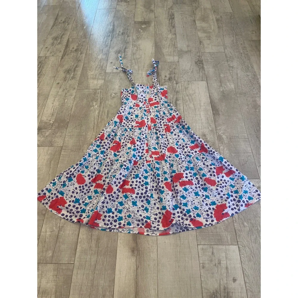 Oliphant Womens Floral Block Print Tiered Maxi Dress Tie Shoulder Red Purple S